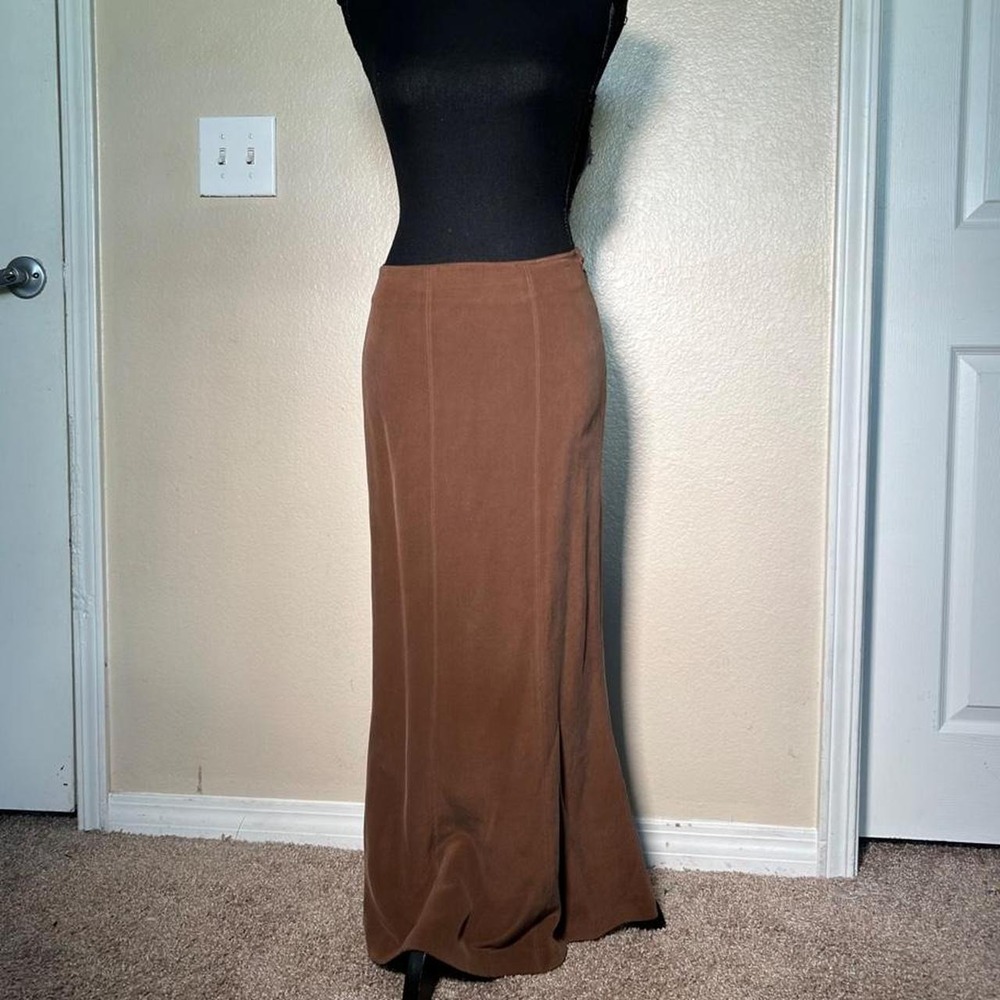 Jones New York 100% Silk Brown Suede Feel Maxi Skirt Boho Y2K Vintage Size 10